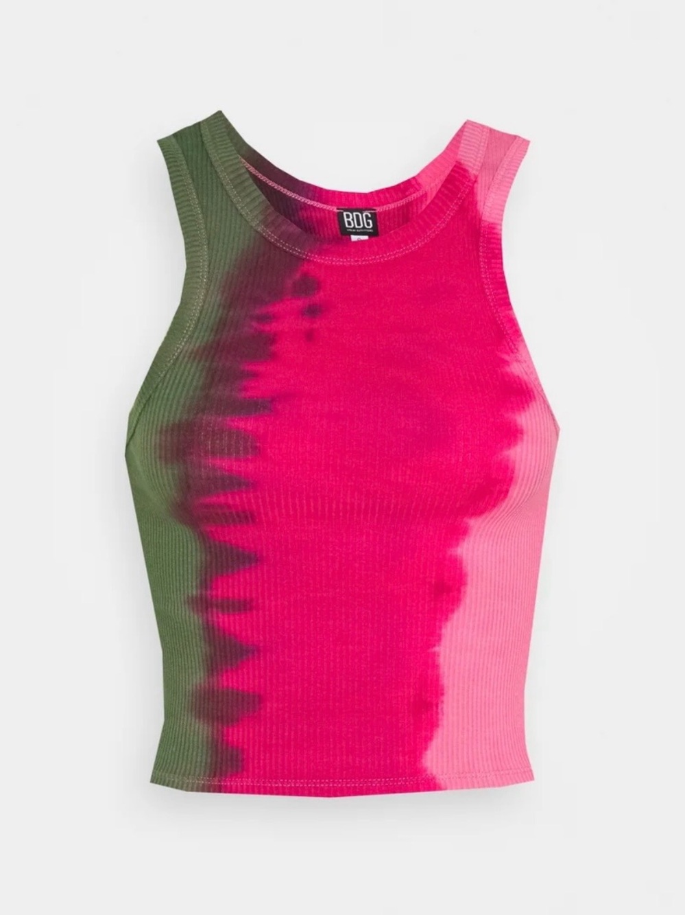 BDG Pink & Green Tie-Dye Ribbed Cropped Tank